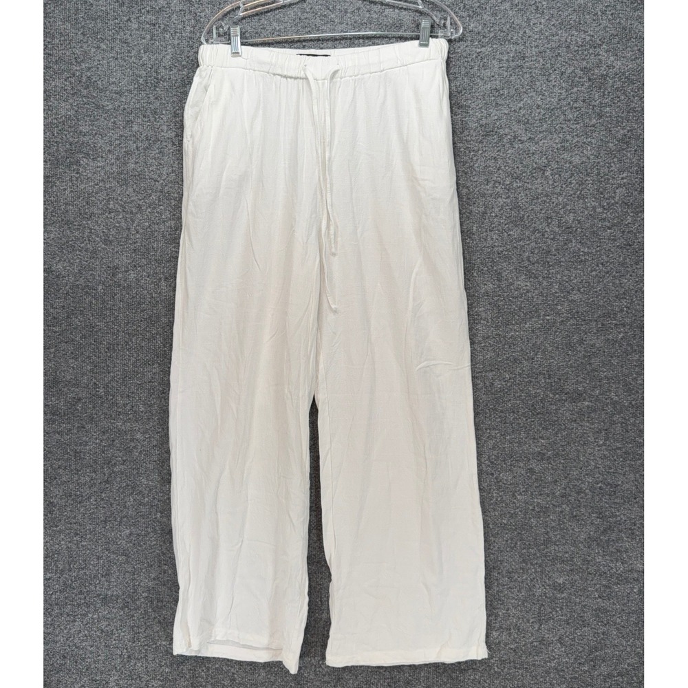 White Fox Pants Womens Medium White Linen Blend Wide Leg Casual Boho Beach
